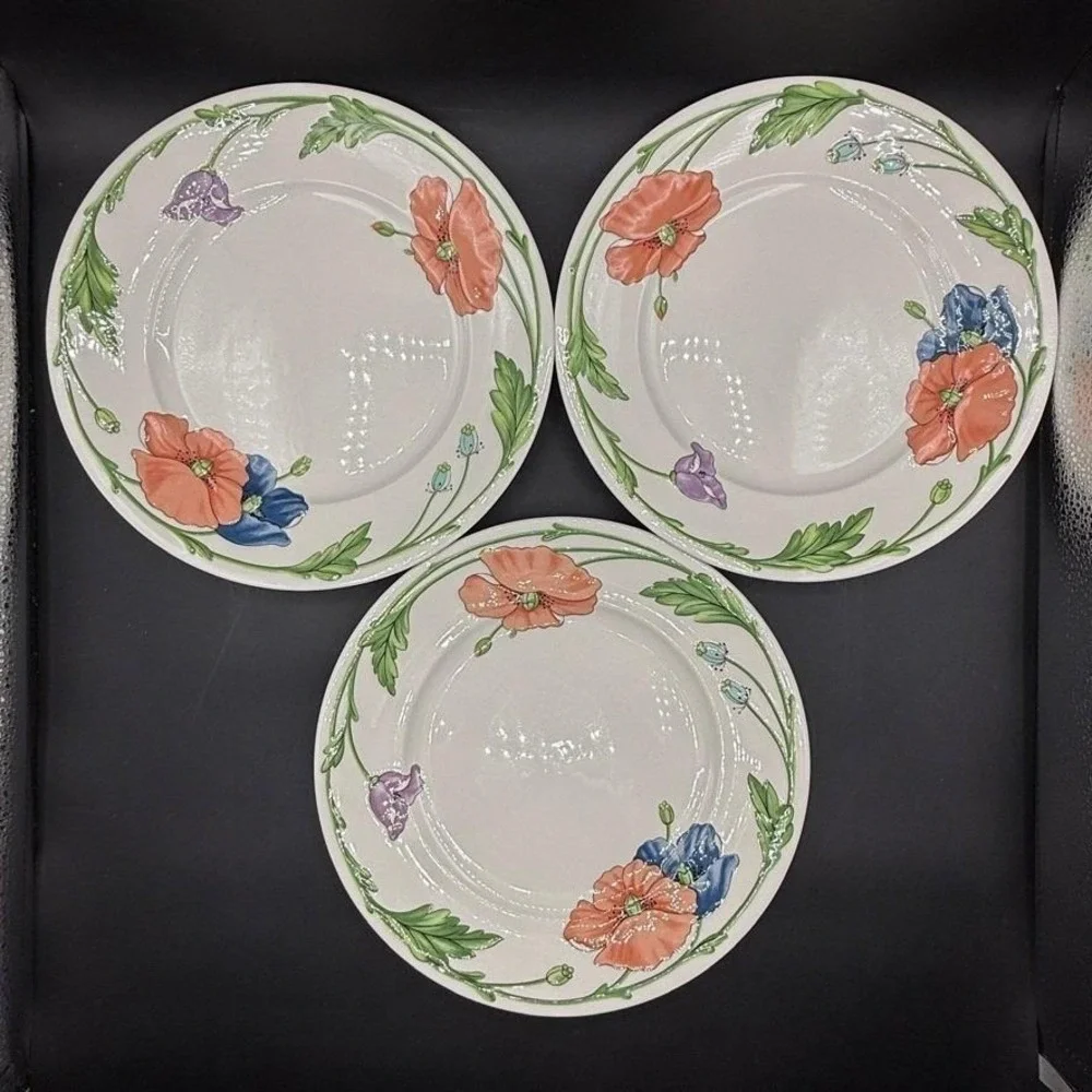Villeroy & Boch AMAPOLA Poppies Dinner Plates 10.5
